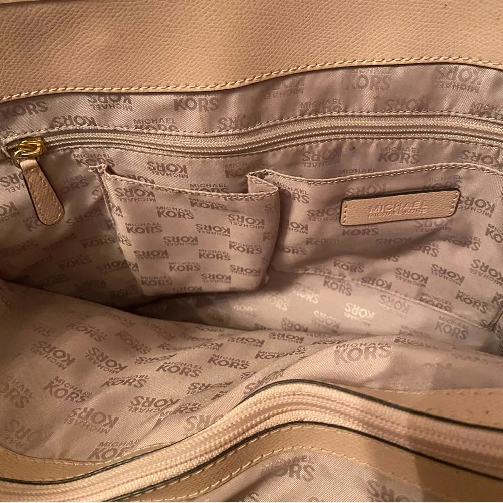 MICHAEL KORS TOTE BAG PINK SAFFIANO TEXTURED LEATHER 2 STRAPS ZIP CENTER LARGE